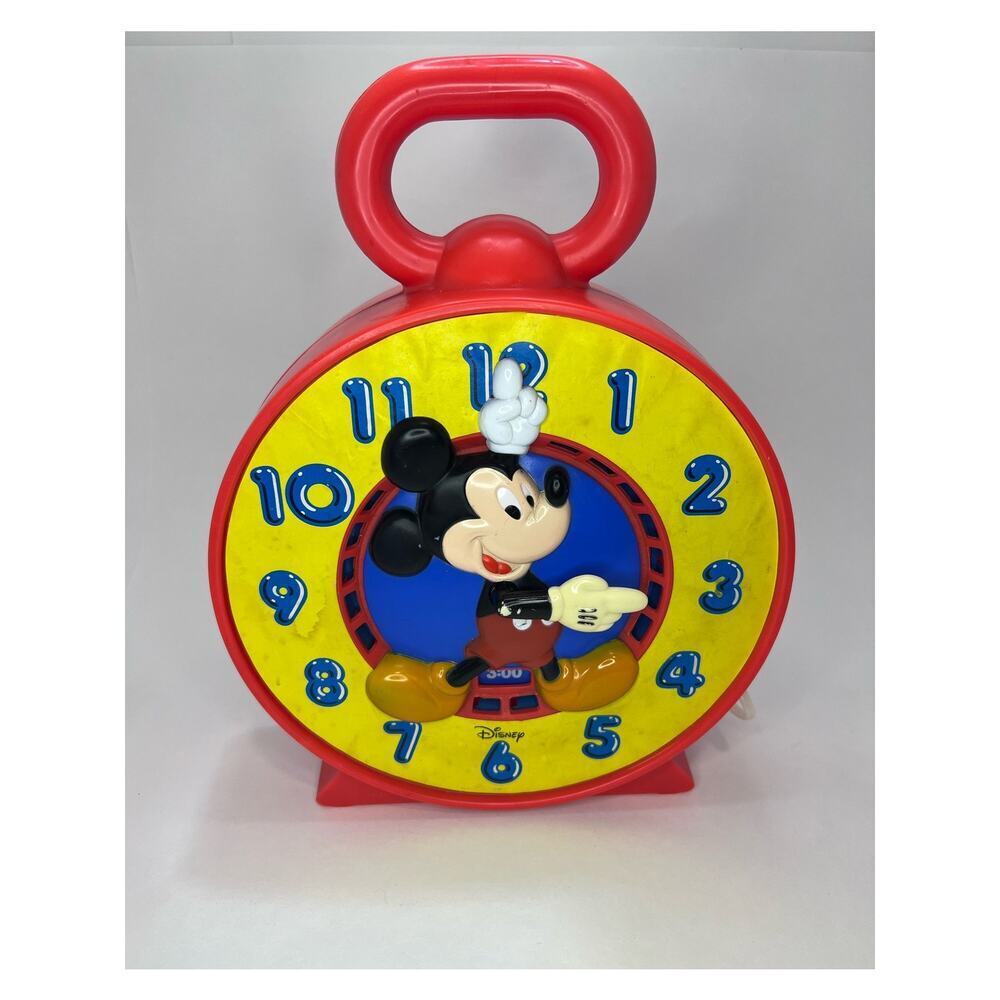 Disney Mickey Mouse Vintage Mattel Chatter Clock with Pull String WORKING 1981